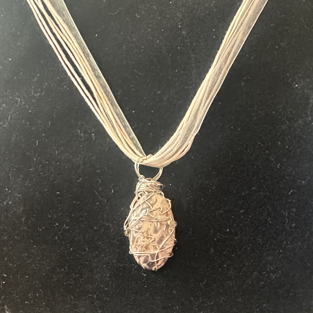 Elegant Silver Wire-Wrapped Palm Root Pendant Necklace
